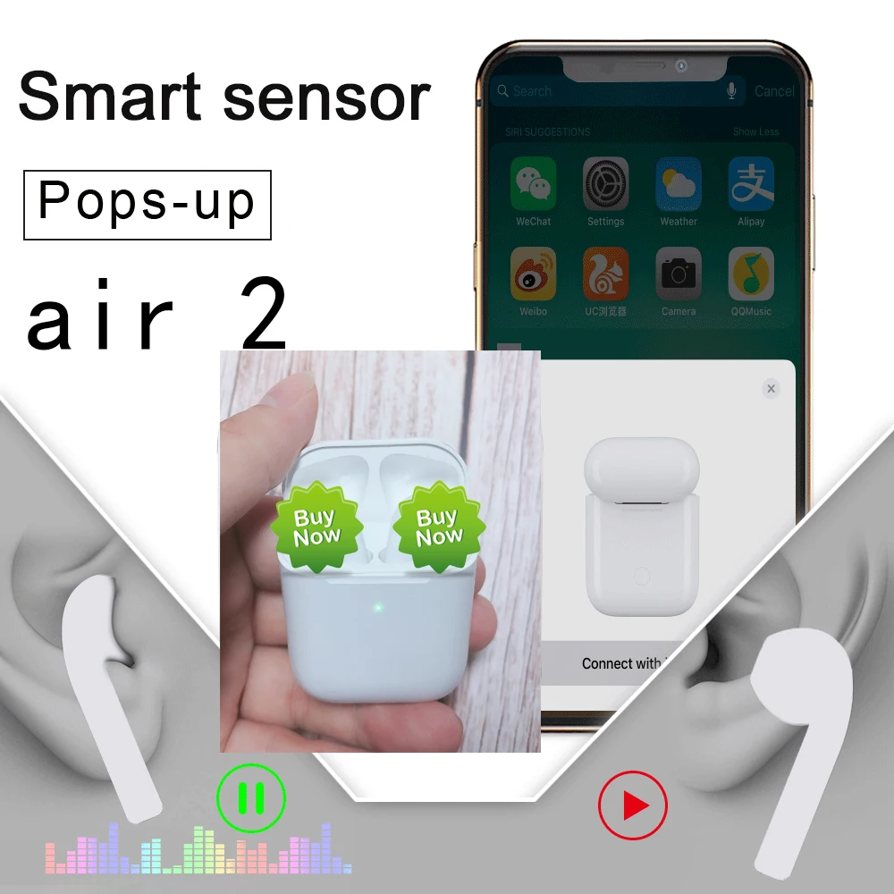 Лучшая хорошая копия air 2 TWS, умные сенсорные беспроводные наушники, Bluetooth 5,0, наушники I200, наушники PK I500 I1000 I2000 TWS 6936D