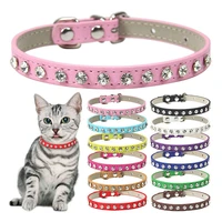 12 colors bling rhinestone pu leather collar for dog cat pet accessories crystal diamond dog collar and leash for small dogs