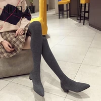 new stretch fabrics womens boots over the knee boots pointed toe 2 colors knitting sock boots niufuni spring winter woman shoes