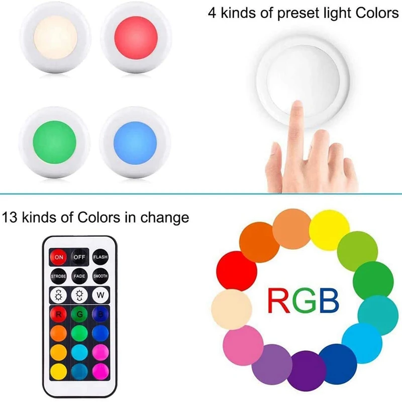 

Under Cabinet Lights,RGB Wireless Dimmable Closet Cupboard Lights with Remote Control,13 Colors, for Kitchen Wardrobe