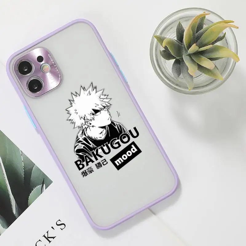 

My hero academia Phone Case For iPhone 12 11 Mini Pro XR XS Max 7 8 Plus X Matte transparent Purple Back Cover