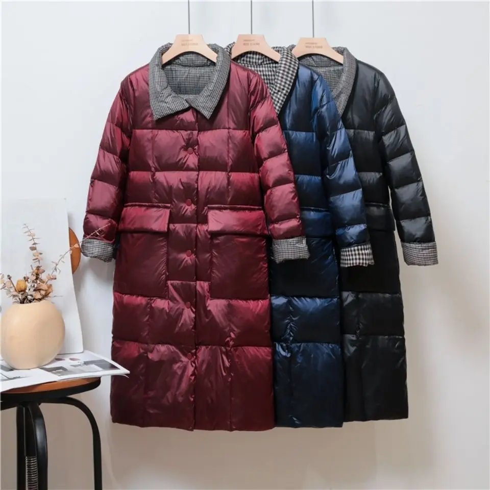 

Women 2020 Winter New Fashion Double-Sided Wear Warm Long Duck Down Jacket Coat Female Stand Collar Thicken Windproof Parka A121
