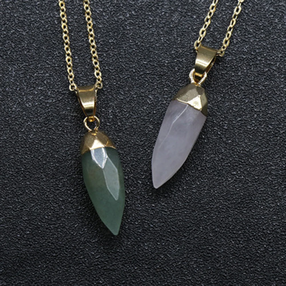 

1Pc Crystal Bullet Faceted Pendant Natural Stone Pepper Copper Chain Necklace
