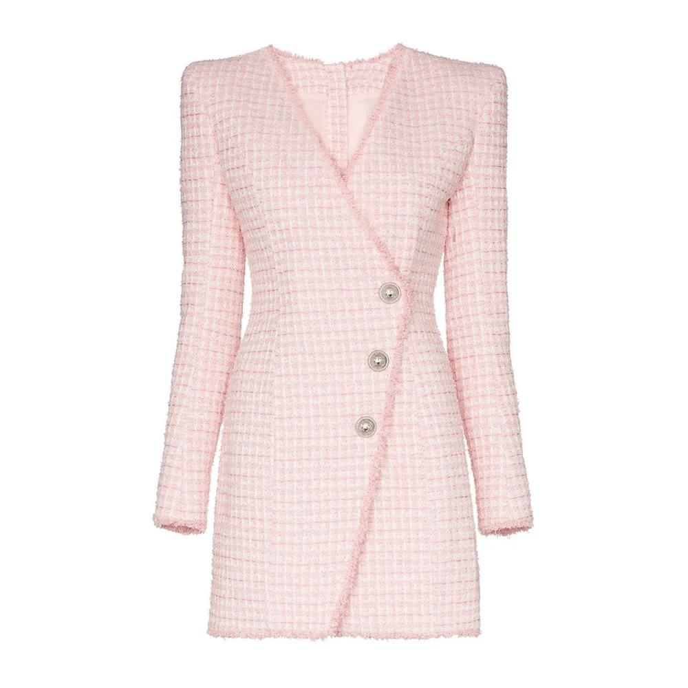 Женское Короткое платье из шерстяной ткани с V образным вырезом и длинными