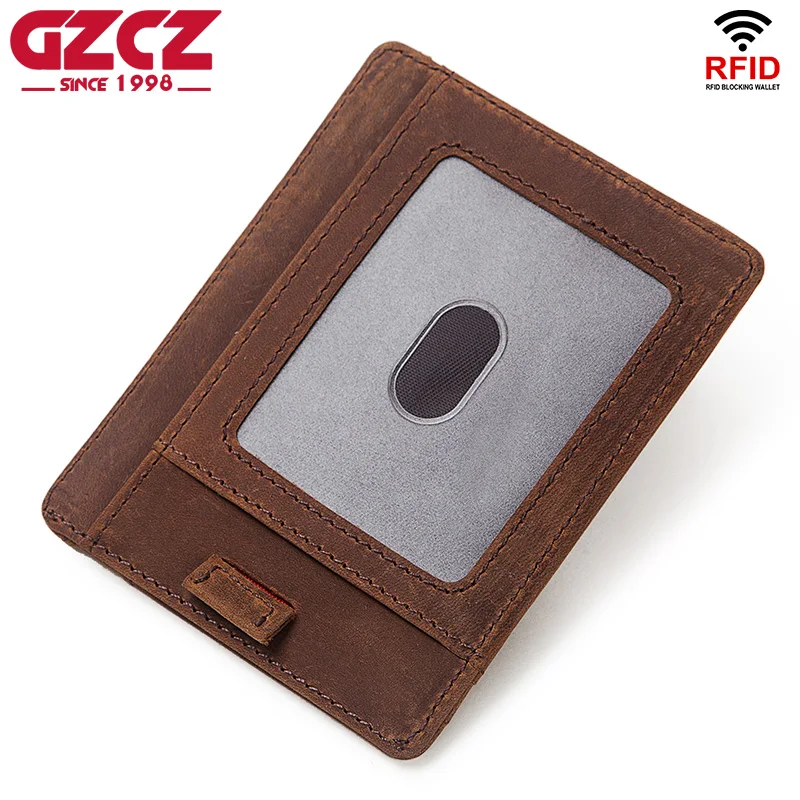 GZCZ 100% натуральная кожа тонкий мужской держатель для кредитных карт дизайнерский