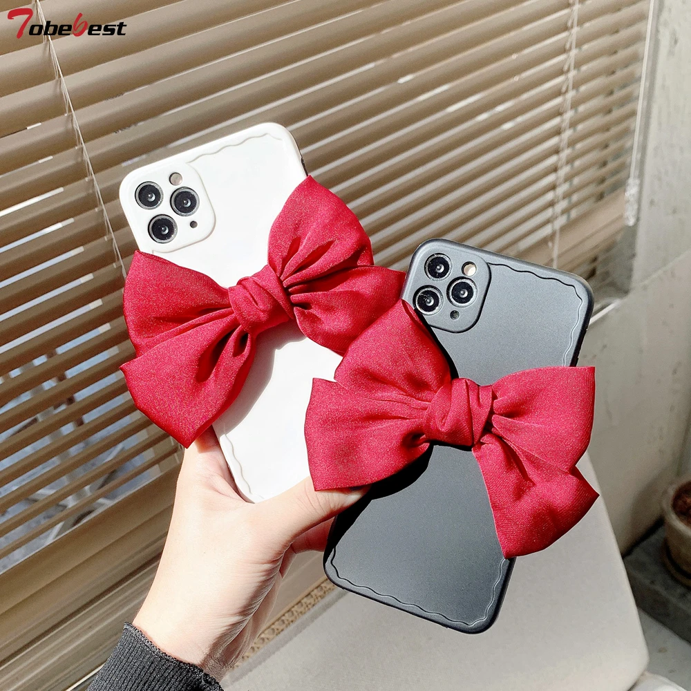 

Tobebest Silk Big Bow Phone Case for iphone 12 mini 11 pro max X XS XR 7 8 Plus ins Popular Chic Soft Back Cover for Woman Gift