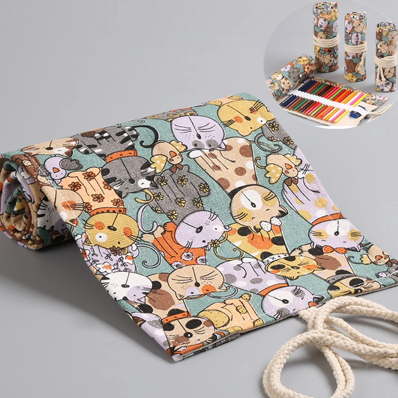 Холщовый держатель для карандашей из чистого хлопка с изображением мультяшного