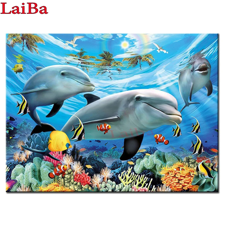 

5D Diy Daimond Painting "Dolphin" 3D Diamond Painting full Round Rhinestones Diamant Painting Embroidery Animal needlework decor
