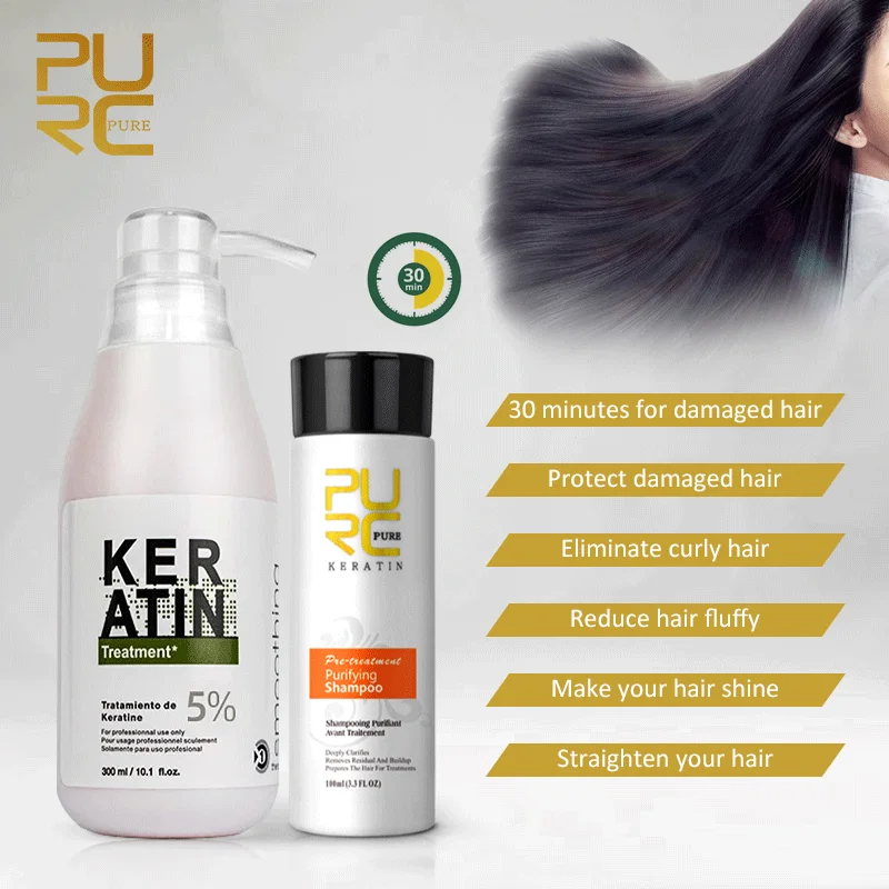 

Purc 5% Brazilian Keratin Hair Treatment Set Straightening Repair Damage Frizz Cleaning Shampoo Hair Smoothing Products Care Kit