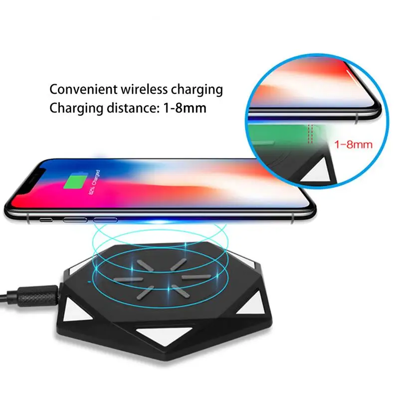 

10W Wireless Fast Charging Pad For Samsung Galaxy S7 Note 8 Qi Wireless Charger Desktop For IPhone 12 8 11 X Xs XR Max Led Light