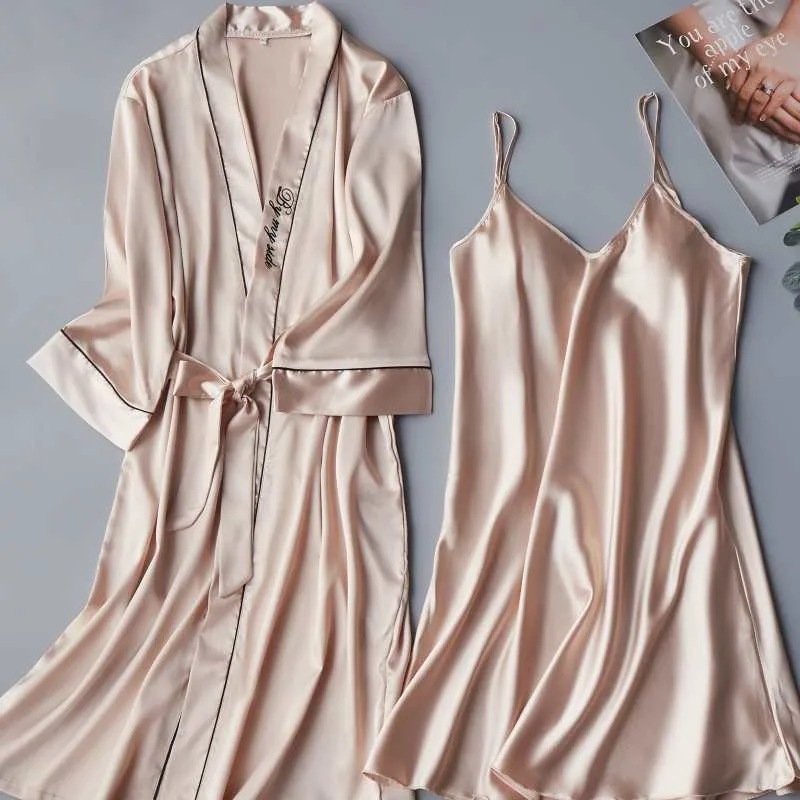 

Satin Bathrobe Print Sleepwear Women 2PCS Robe Set Nightgown Casual Kimono Gown Intimate Lingerie Loose Nightwear Home Clothes