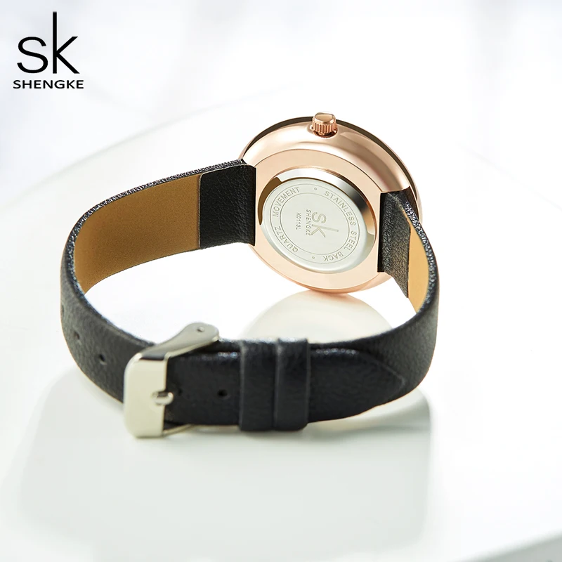 

Unique Dandelion Casual Lady Wristwatch SHENGKE Black Leather Women Watches Waterproof Simple Quartz Girls Gift Clock