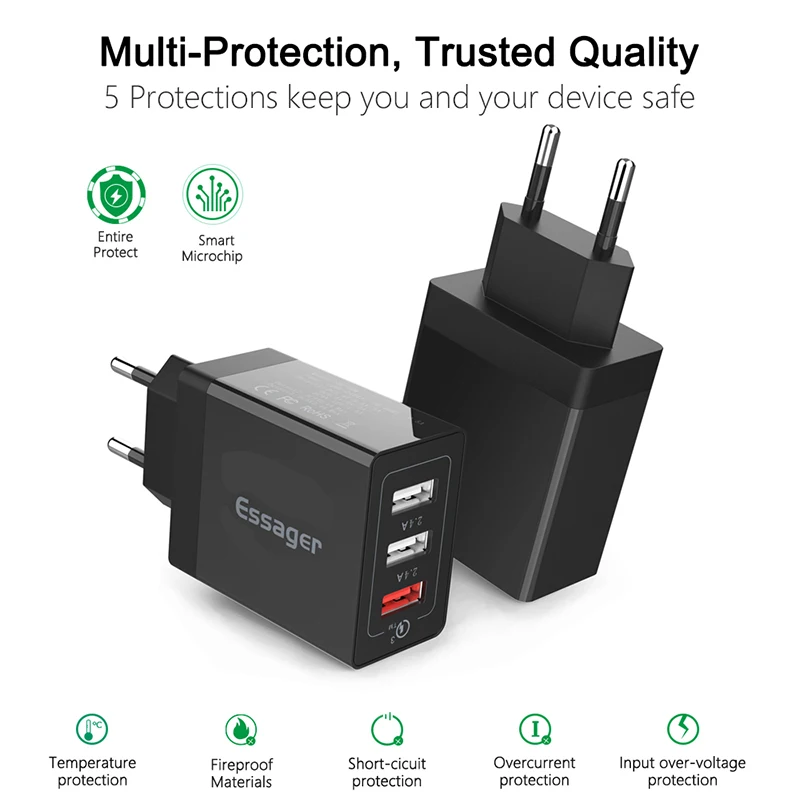 Essager USB зарядное устройство QC3.0 30 Вт Быстрая зарядка 3,0 настенное зарядное устройство для iPhone Xiaomi samsung Быстрое зарядное устройство адаптер зарядного устройства для мобильного телефона