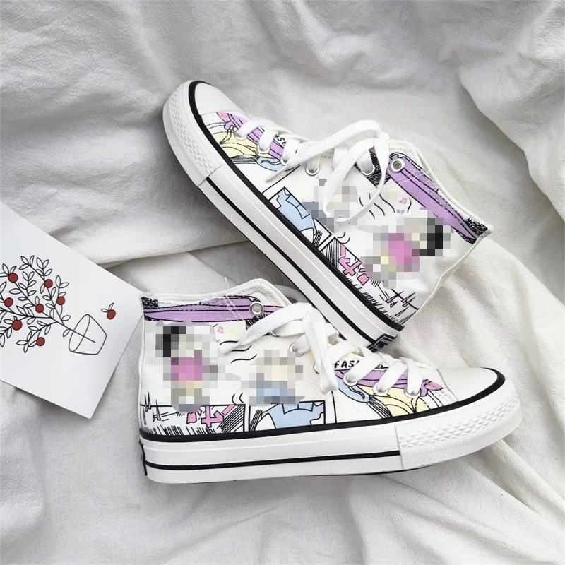 

Ultraviolet Color Changing Canvas Shoes Women's Cartoon Casual Sneakers Women's Hightop Canvas Shoes Lace up Student Anime Shoes