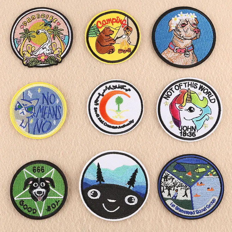 

1PCS Round Embroidery Patchs Iron on Patches for Clothing Sewing Stickers DIY Cartoon Cute Heat Applique Patches Badges