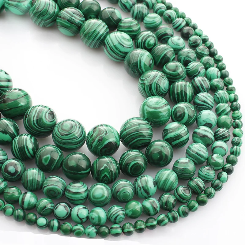 

15"(38cm) Strand Round Green Malachite Stone Rocks 4mm 6mm 8mm 10mm 12mm Beads lot for Jewelry Making DIY Bracelet Findings