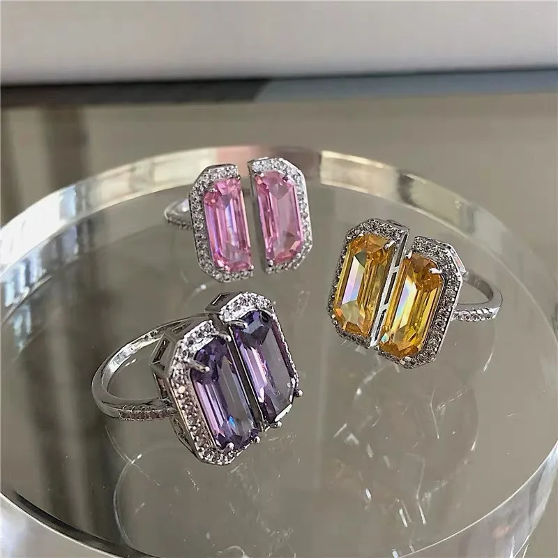

Ins New Cut Gemstone Zircon Micro Inlaid Opening Adjustable Ring Temperament Women's Jewelry for Wedding Party Wife Gifts
