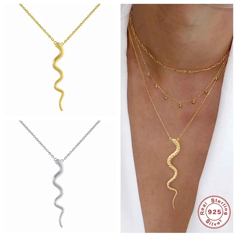 

Aide 925 Sterling Silver Gold Snake Pendant Necklace Women Luxury Long Chain Animal Special Rock Punk Jewelry European Statement