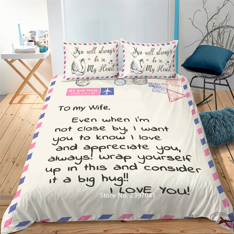 

Letter To Family Printed Envelope Quilt Cover Pillowcase Black Letter White Down Bedspread for Children and Adults Home Textiles