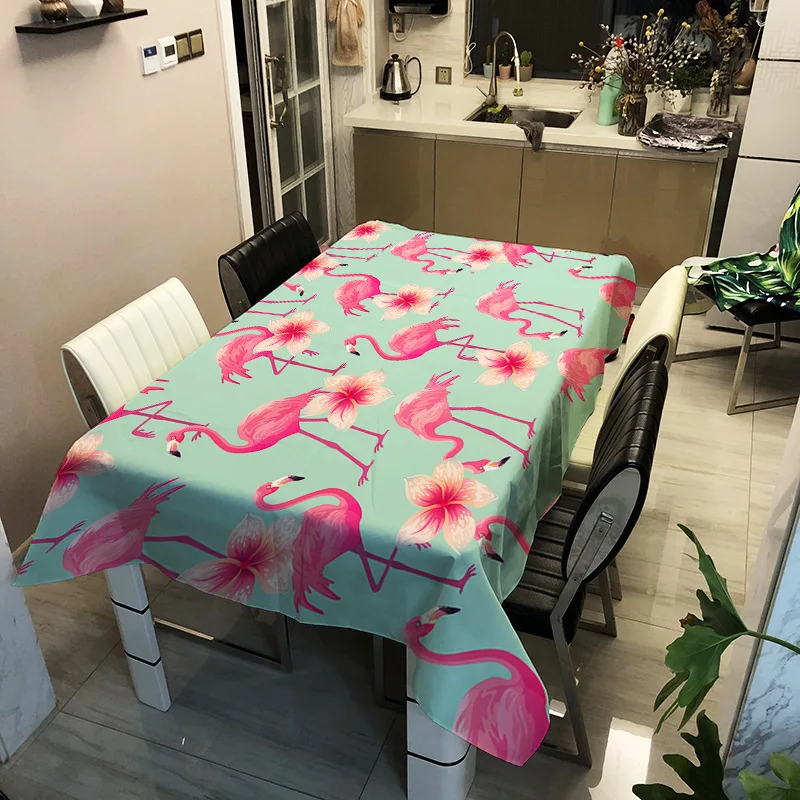 

Flamingo Flower Plant Tablecloth Home Polyester Waterproof Rectangular Dinner Writing Desk Table Cloth Picnic Mat Cover Decor