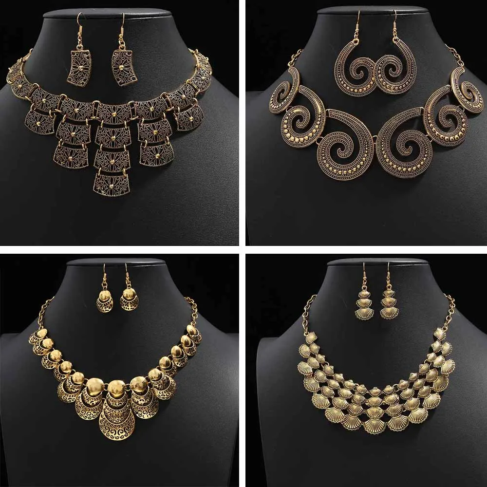 

Fashion African GOLD Silver Color African Jewelry Sets for Women Wedding Costume Jewelry Sets Necklace Earrings Accessories