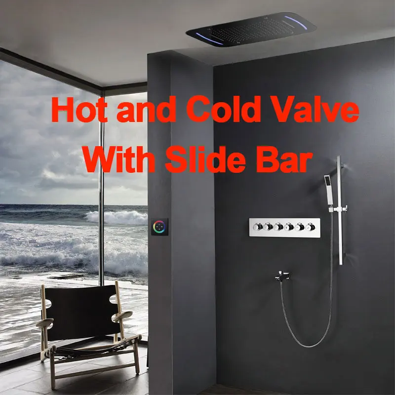 Hot and Cold Душевой набор для ванной, термостатический смеситель, смесители для душа, светодиодный потолочный Душ с дождевой насадкой, туманный дождевой Душ, водопад с горкой - Цвет: Hot and Cold