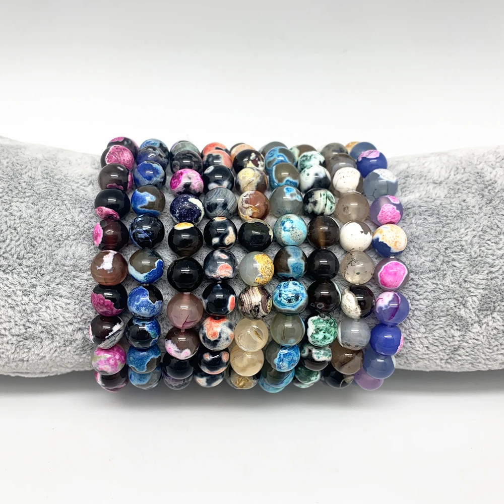 

Handmade Natural Agate Blue Purple Multi Color Healing Energy Bracelet 8mm Beads Bangle Elastic Women Men Bracelets Jewelry