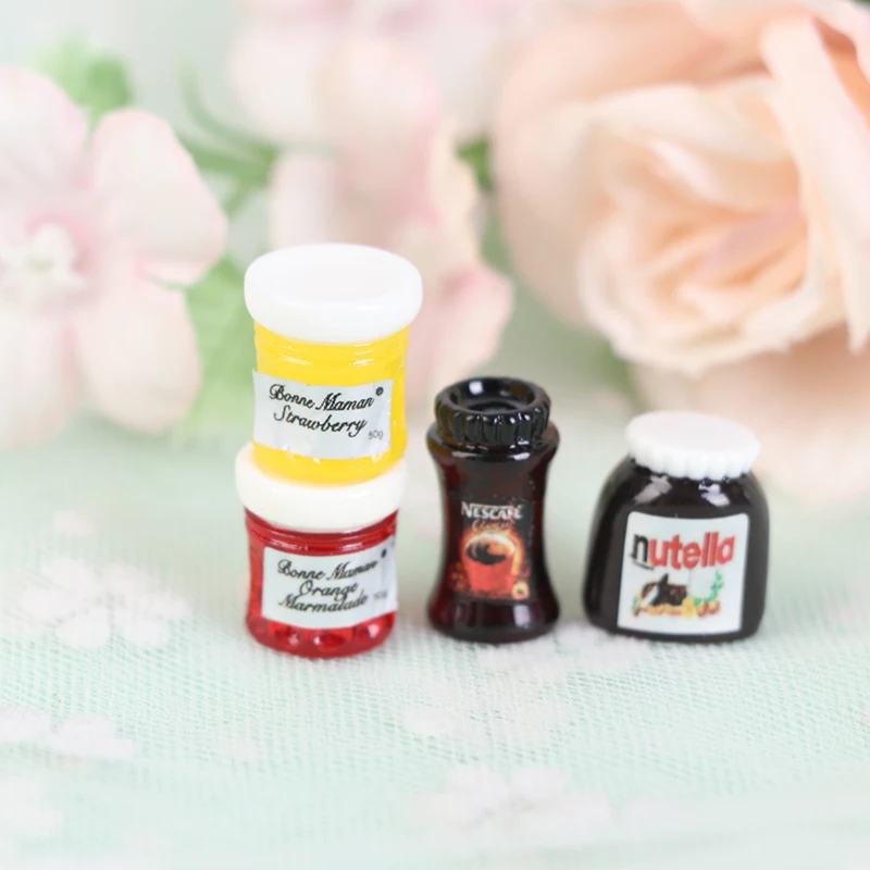 

4pcs DIY Dollhouse Miniatures 1:12 Casa Boneca Salad Jam Coffee Ketchup Bottle Kitchen Tableware Doll House Toys Accessories