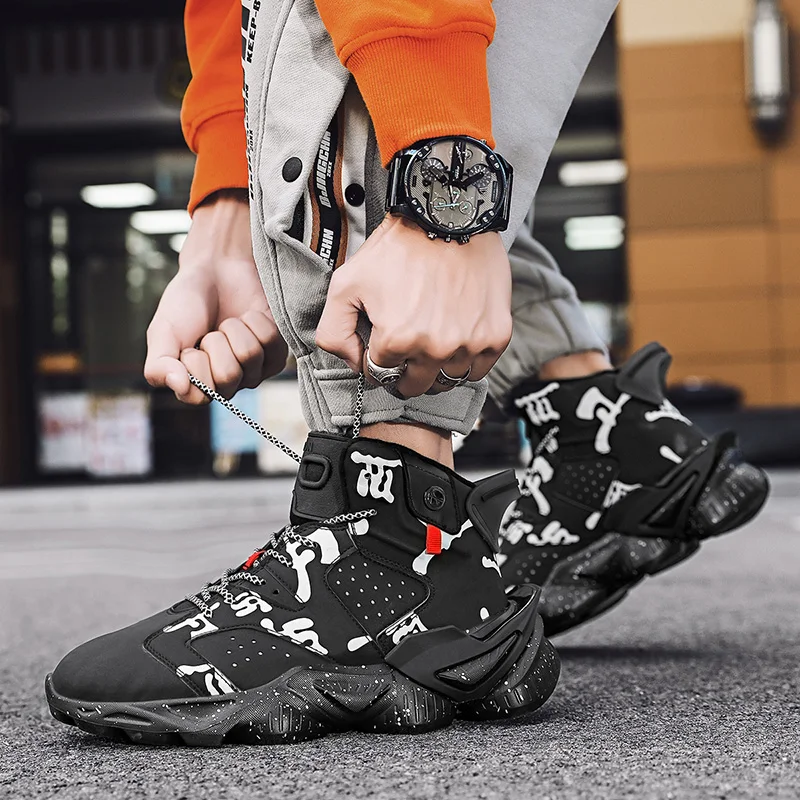 

2020 Fashion Men's Sneakers High Top Leather Basketball Sneaker Comfortable Man Non-slip Shoes Outdoor Breathable Men Trainers