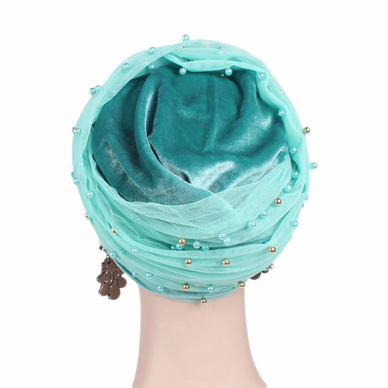 Женский бархатный мусульманский головной убор обруч на голову с жемчужинами и