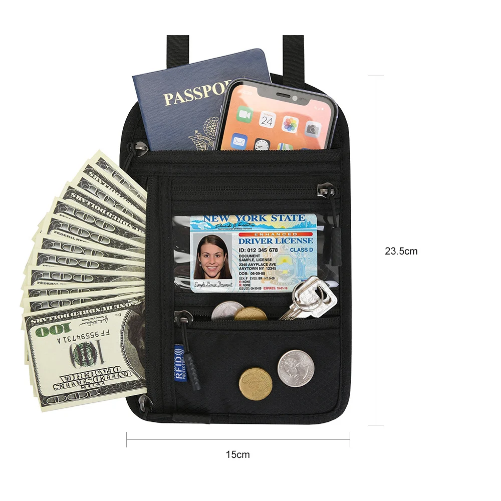 

Multifunctional Hanging Neck Passport Bag RFID Crossbody Single Shoulder Storage Bag Abroad Ticket Certificate Protective Cover