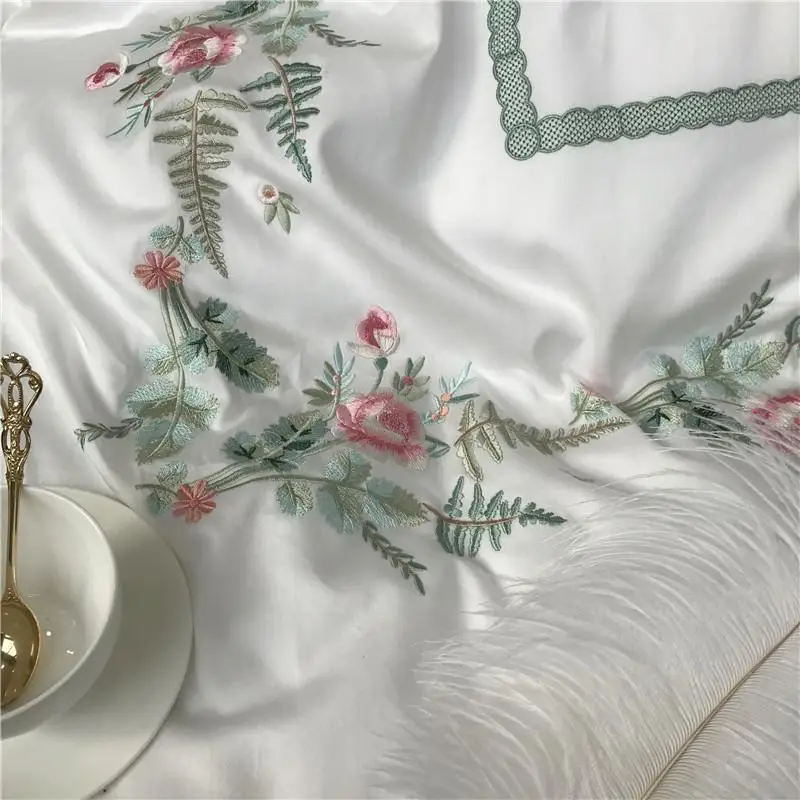 

Queen King size Luxury Bedding set White Egyptian Cotton Embroidery Bed set Bed sheet Bed cover set Fitted sheet parrure de lit