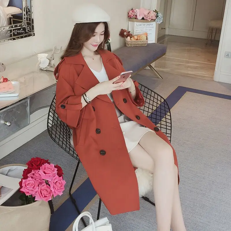 Британский стиль Повседневная ветровка на шнуровке Женское пальто средней длины