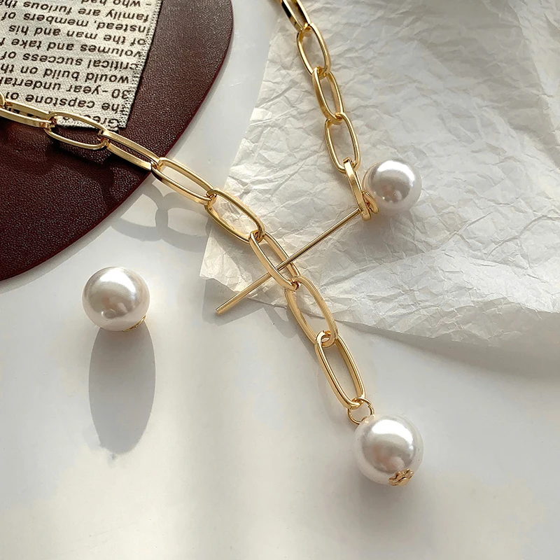 Винтажная Длинная цепочка золотого цвета жемчужное ожерелье для женщин