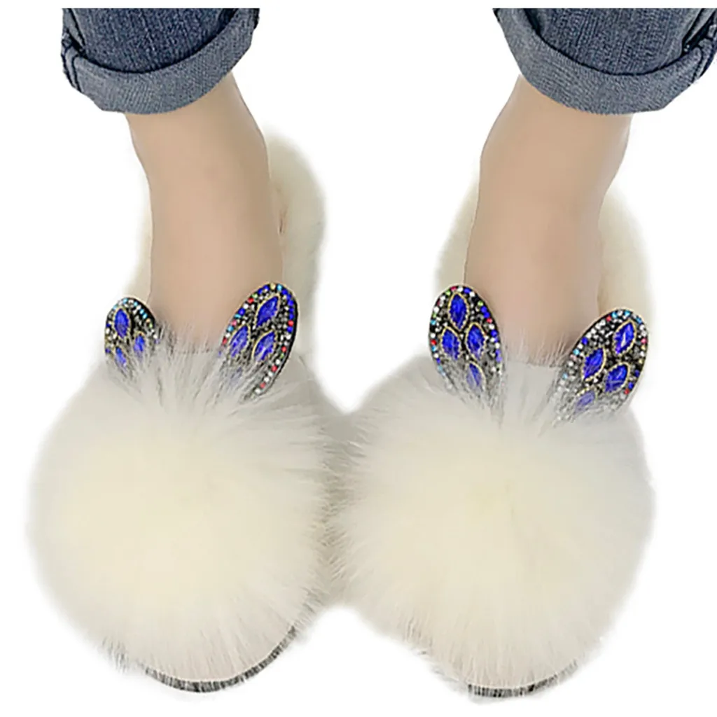Женские шерстяные теплые тапочки на плоской подошве украшенные кристаллами и