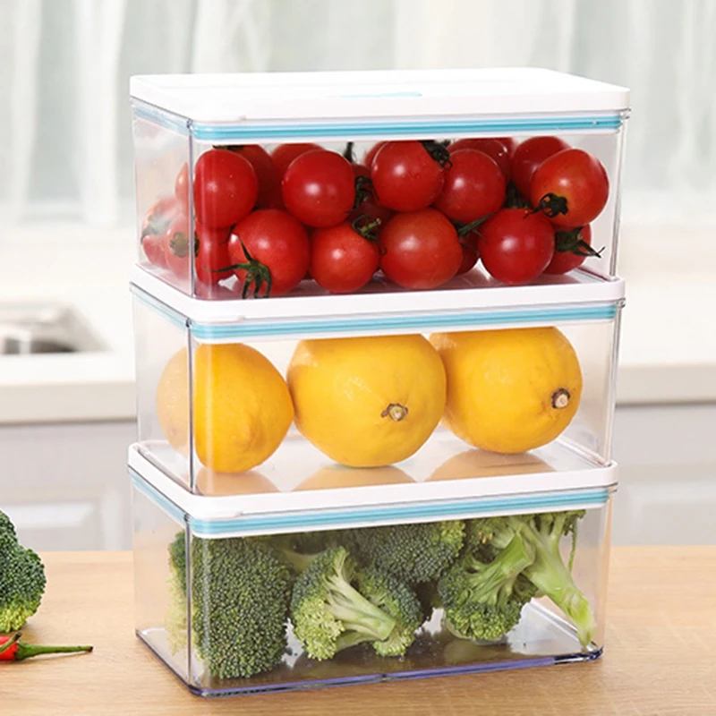 

Stackable Produce Saver Organizer Bins with Removable Drain Tray for Refrigerators Cabinets and Pantry