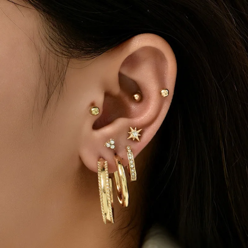 

Personality Fashion Hoop Earrings Ear Studs Set for Women