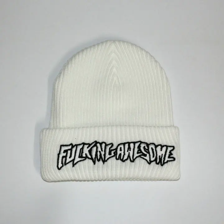 Fxxking Awesome Beanie Winter Hats For Women Ladies Men Acrylic Cap Billie Eilish Bonnet Autumn Knitted Hip hop Embroidery Skull