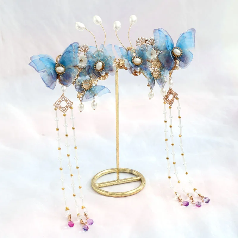 FORSEVEN Изящные розовые синие длинные заколки для волос с кисточкой и искусственным