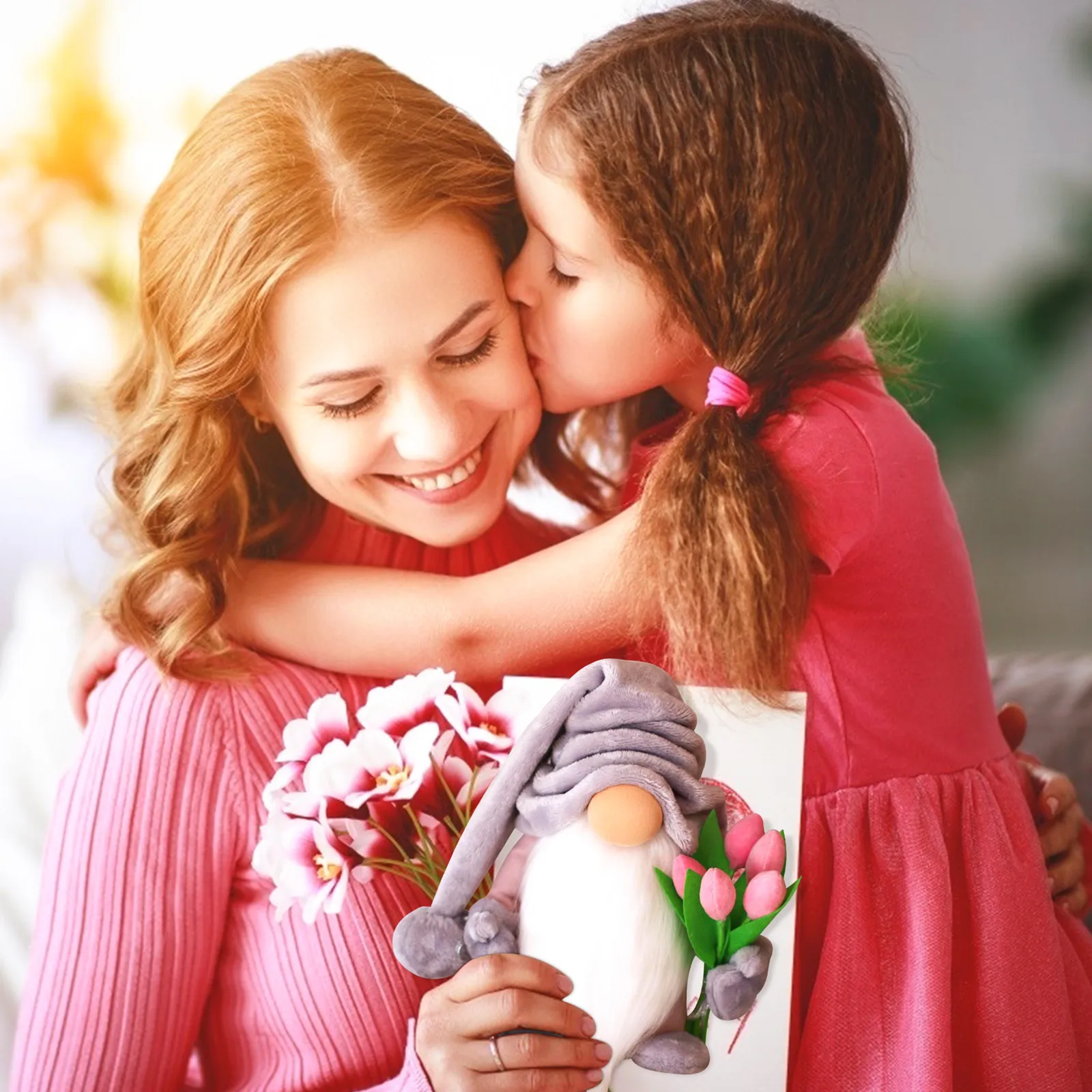 

2PC Mothers Day Gift Decorations Cute Faceless Doll Soft Comfortable Pink Carnation Gnome Kawaii Room Home Decoration Accessorie