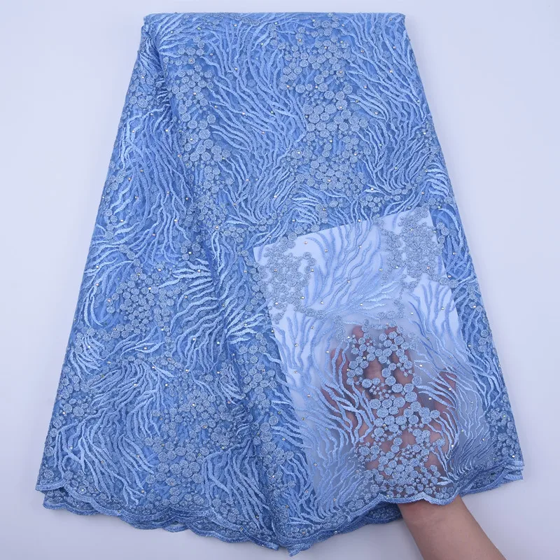 

Latest African Tulle Lace Fabric 2020 High Quality French Milk Silk Lace Fabric With Stone Embroidery 5 Yards Nigeria Mesh Lace