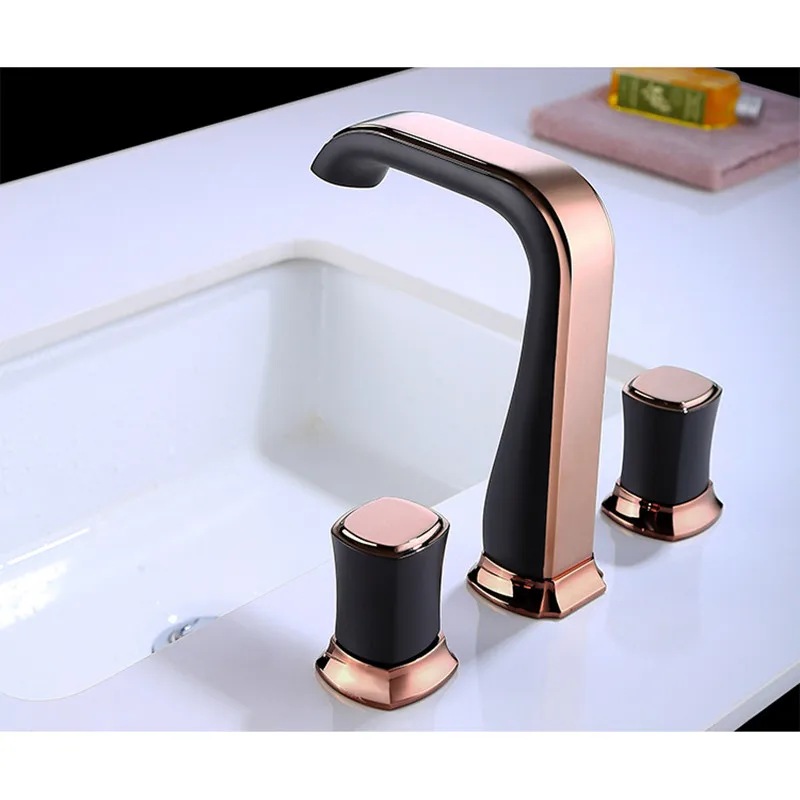 Luxury Widespread Basin Faucet rose gold three hole 8 inch bathroom sink faucet tap basin mixer water black white | Обустройство дома