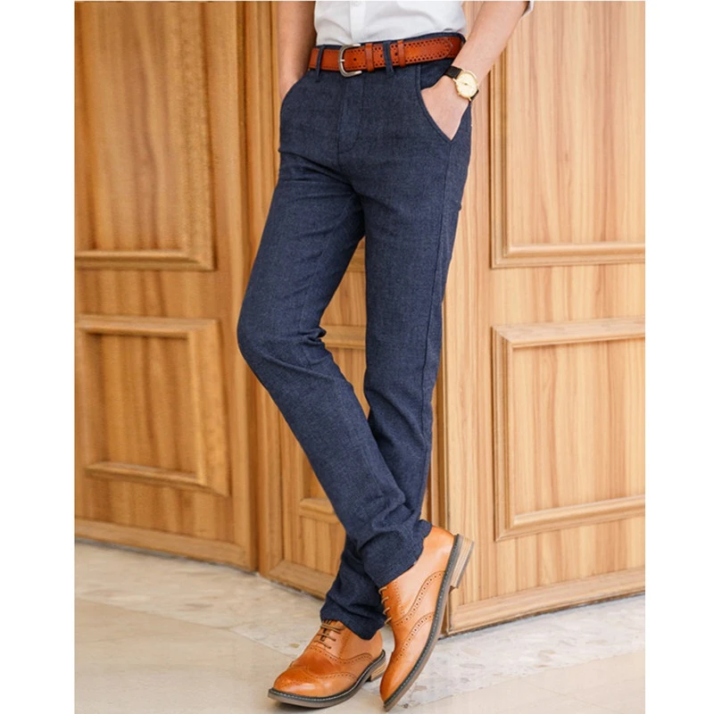 Брюки мужские повседневные стрейчевые модные облегающие хлопковые длинные