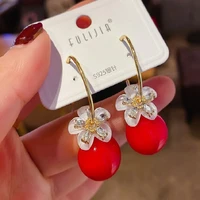 2021 new round pearl earrings womens red pendant geometric earrings snowflake pearl earrings party wedding jewelry