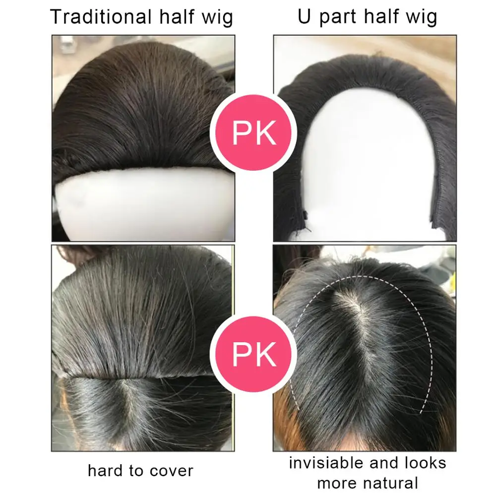 Half Wig Clip in Synthetic U Part 3/4 Long Straight 28" Thick Hair Extensions Natural Hairpiece For Women Black Brown 02 |