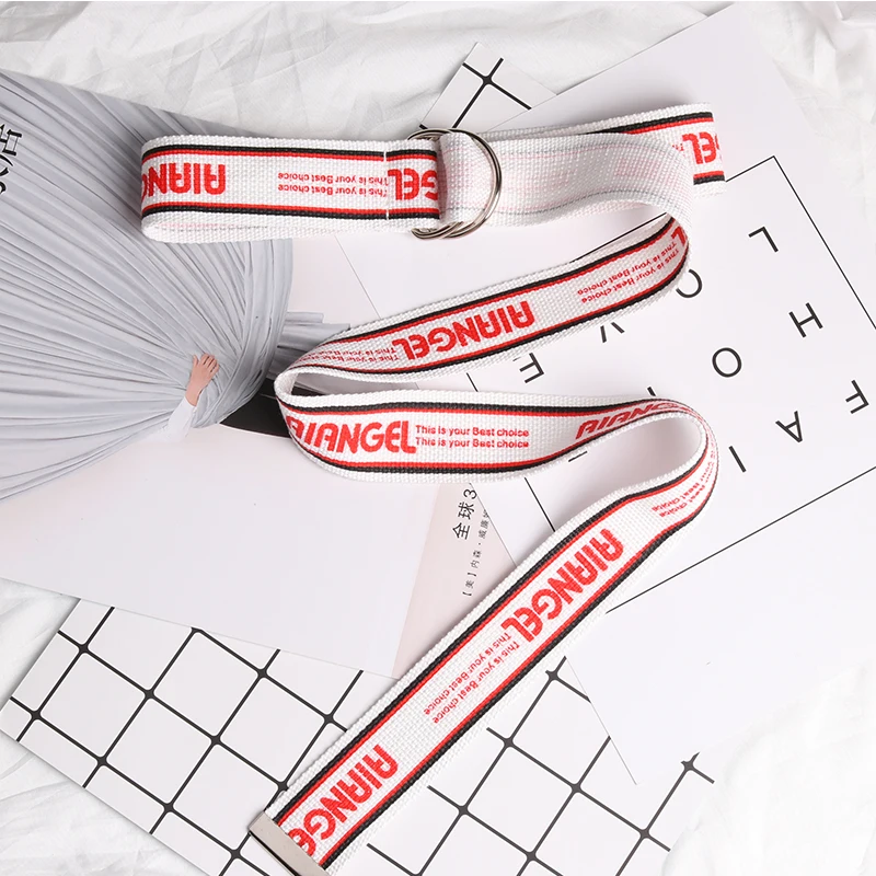 

Ремень женский, Холщовый, в стиле Харадзюку, с буквенным принтом, с D-образным кольцом, пряжкой, черный, белый, Молодежный, для джинсов