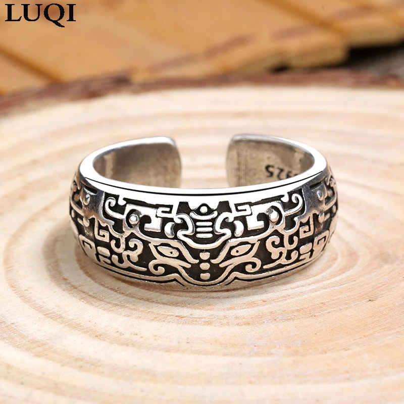 

S925 silver personality retro ethnic style men and women trendy old open ring HR148