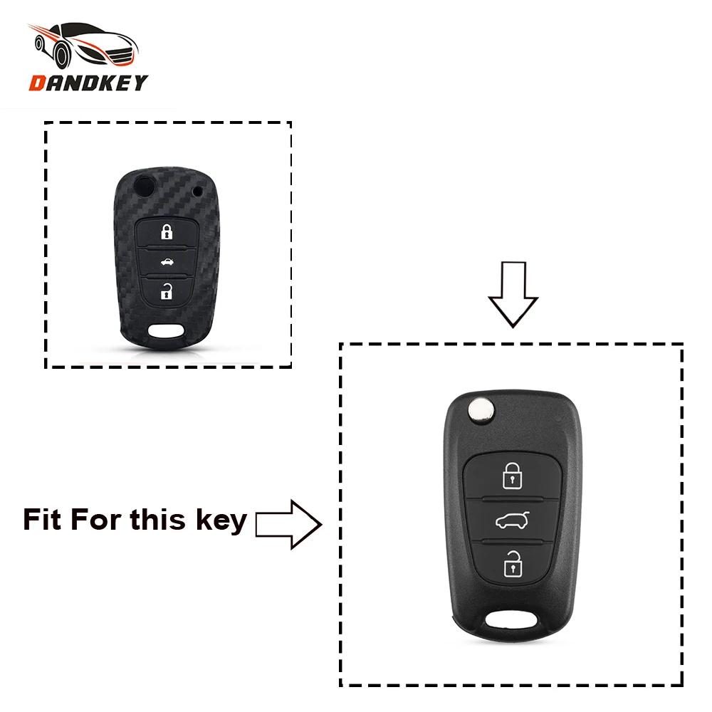 

Dandkey For Kia K2 K5 Sportage Sorento Hyundai i20 i30 i35 iX20 iX35 Solaris Verna Elantra Carbon Fiber Silicone Key Cover Case