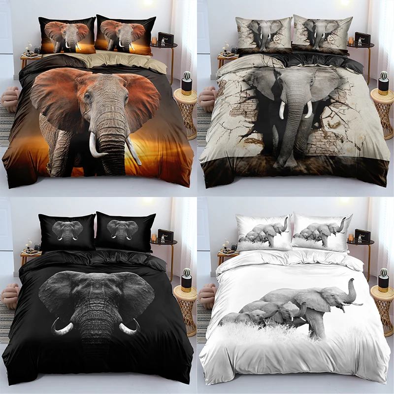 

3D Elephant2 Duvet Cover Pillowcases 2-3pcs Single Twin Full Queen King Size Bedding Sets Home Textiles All Seasons Used