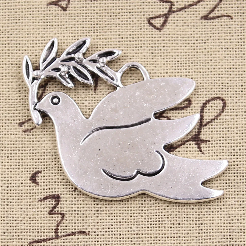 2pcs Charms Peace Dove With Olive 38x56mm Antique Silver Color Plated Pendants Making DIY Handmade Tibetan Finding Jewelry